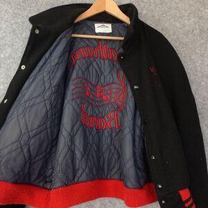 90s Y2K Vintage Jacket Mens‎ L Black Chatham Varsity PYRAMID Band Jazz Stadium